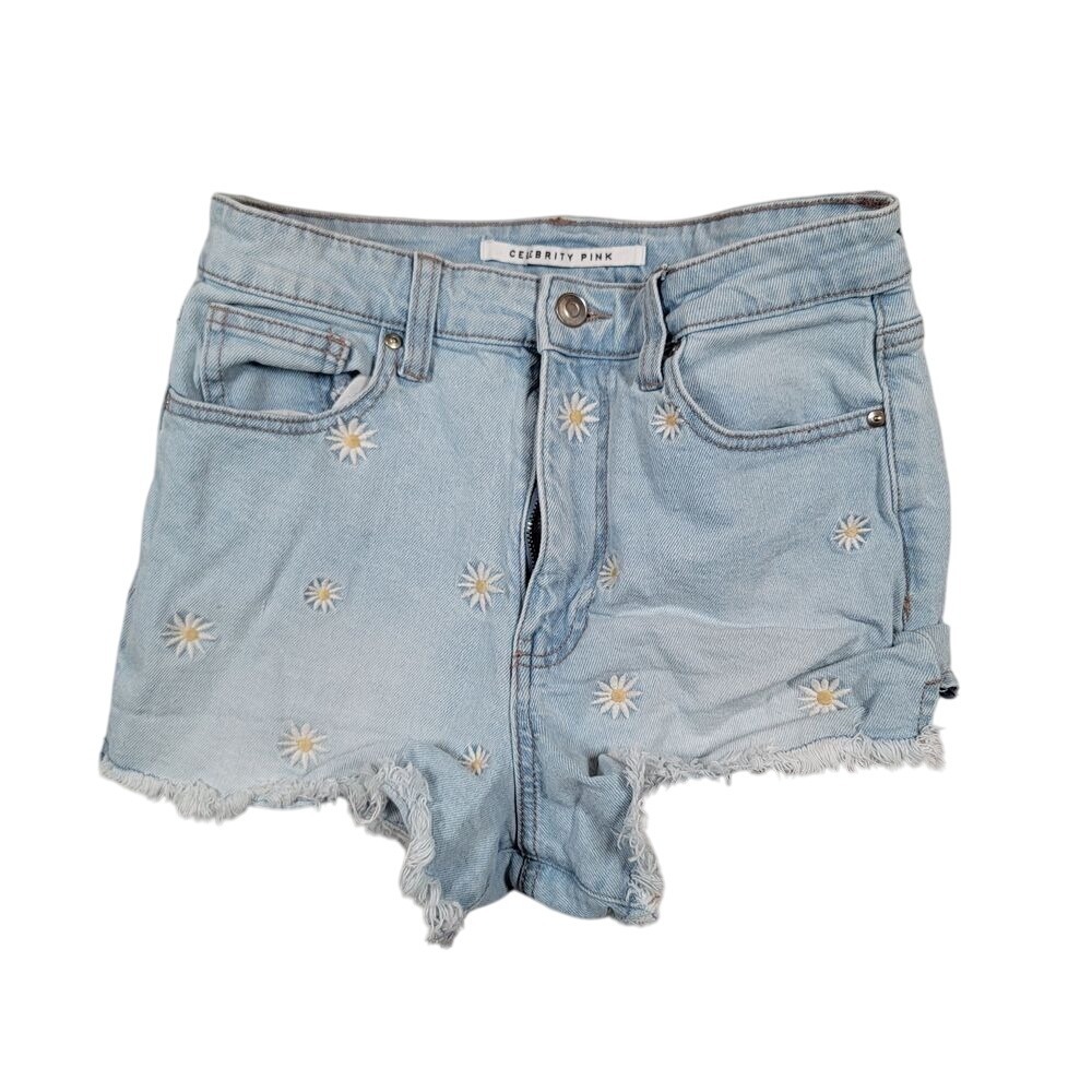 Celebrity Pink Women Hi Rise The Doll Style Floral Jean Shorts Sz 7/28 Blue Jort